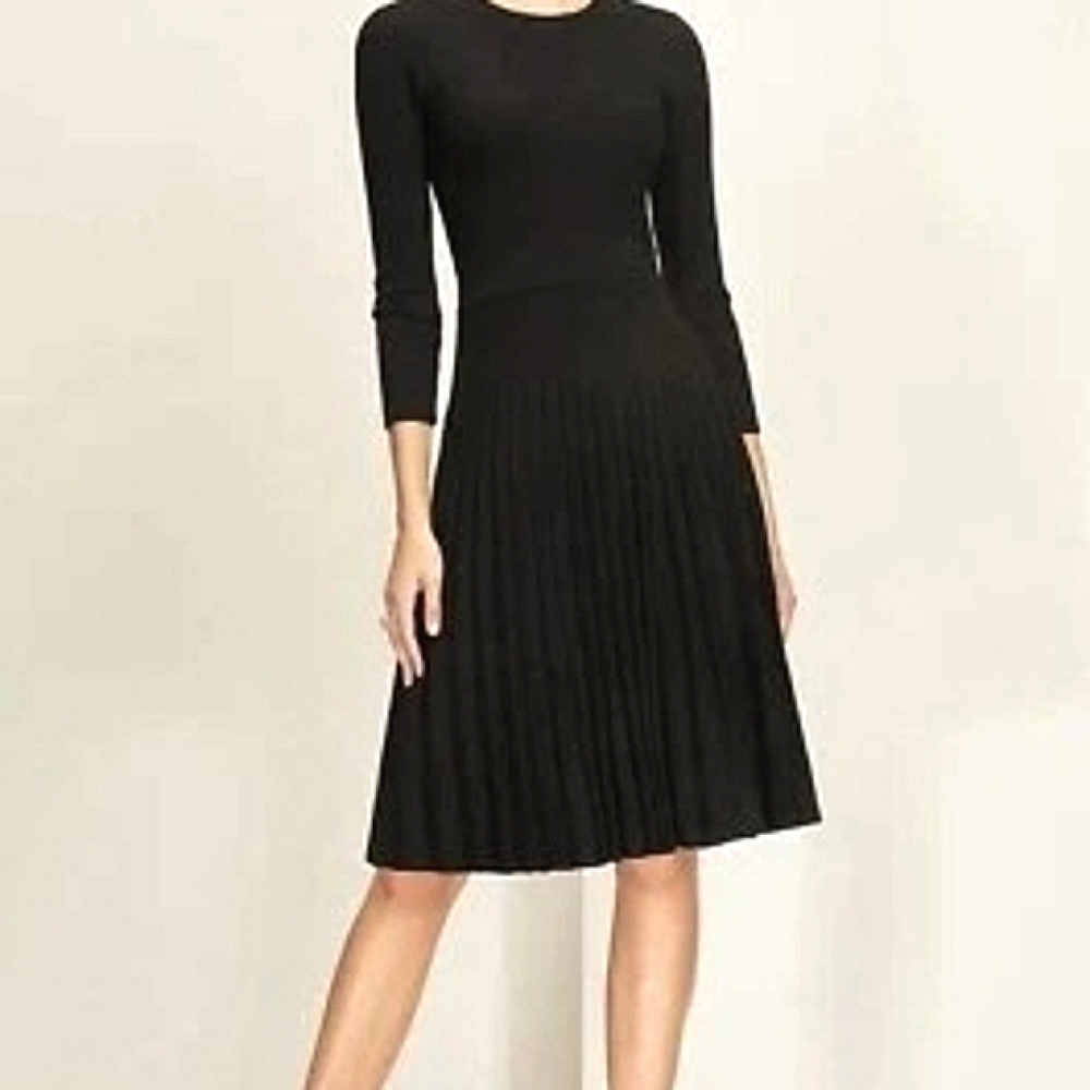 The Fold London Black Fit and Flare Pleated Dress